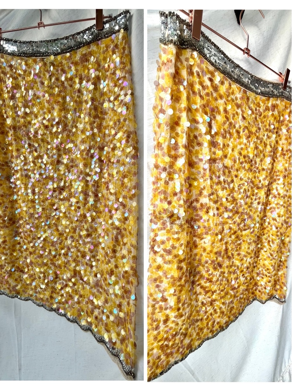 Zara Sequin Bead Embroidered Midi Skirt Yellow Silver Sirencore Fairycore Large - Picture 14 of 16